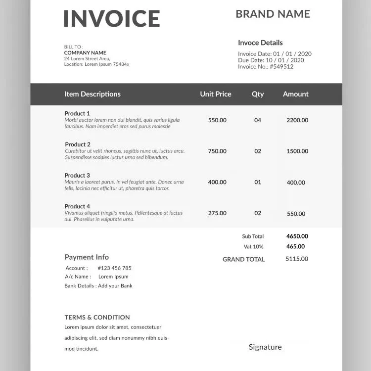 How does an invoice looks like